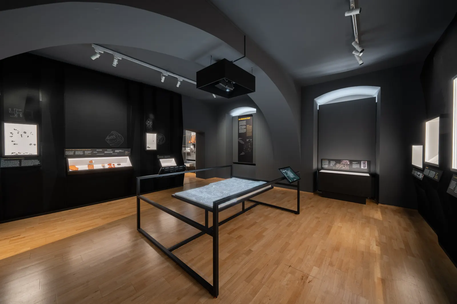 Dark showroom with spotlight